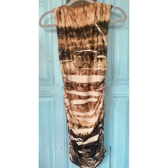 Ladies Bronze Boho Animal Print Sleeveless Beaded Body Con Dress Size Medium - Picture 7 of 8